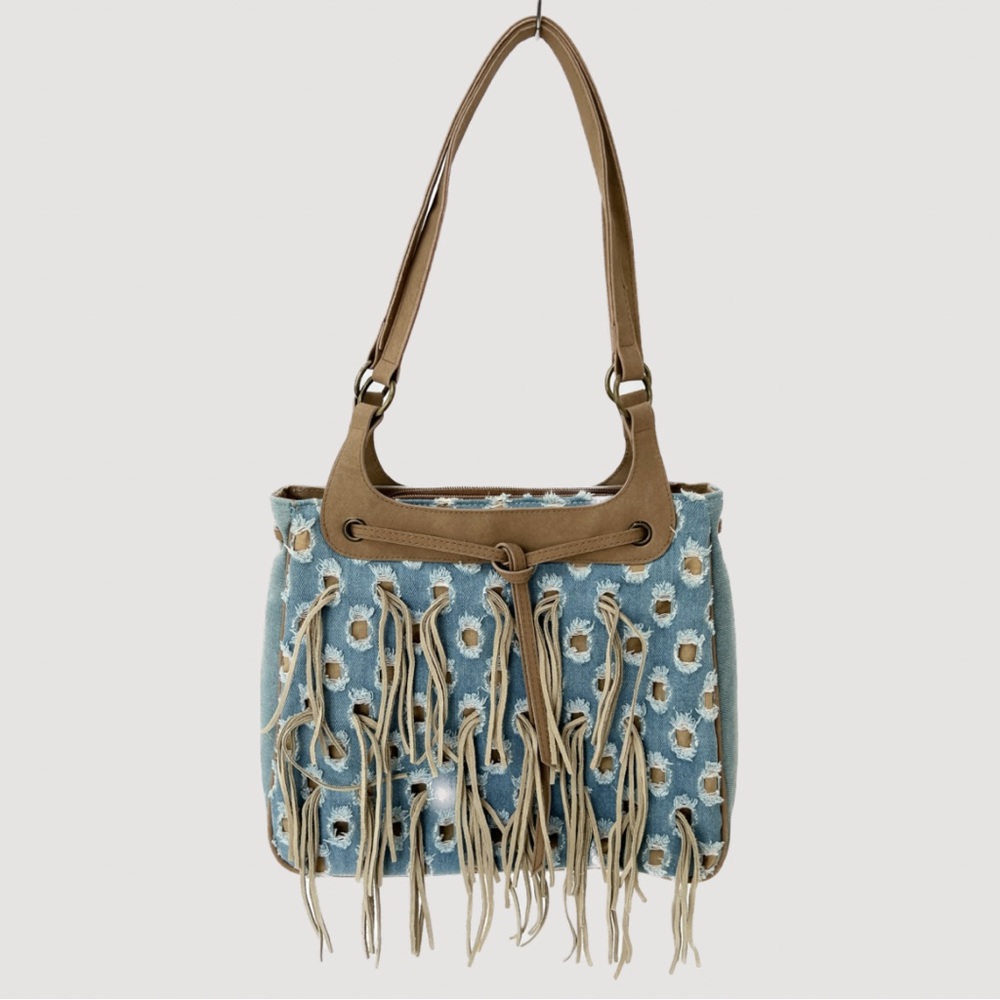 Denim purse with fringe detail